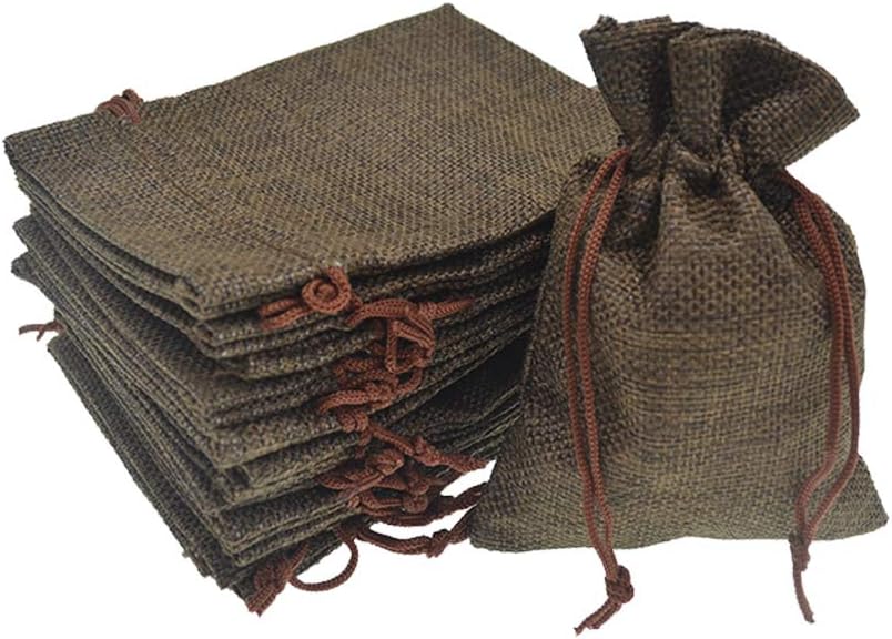 20Pcs Burlap Bags with Drawstring, Burlap Gift Bag Linen Jewelry Pouches for Christmas Wedding Favor, Party, DIY Crafts (Coffee, 5.9 x 7.5 Inch)