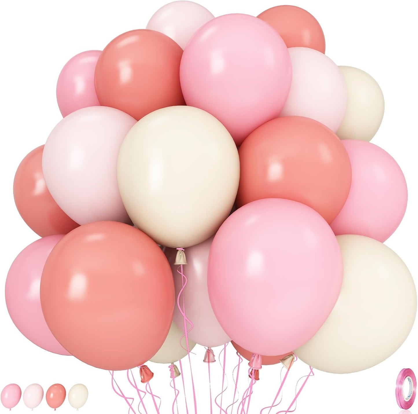 Dusty Pink and Beige Balloons, 35PCS Pastel Light Pink White Sand Cream Nude Latex Balloons for Girls Women Birthday Bridal Shower Baby Shower Boho Wedding Engagement Party Decorations Supplies