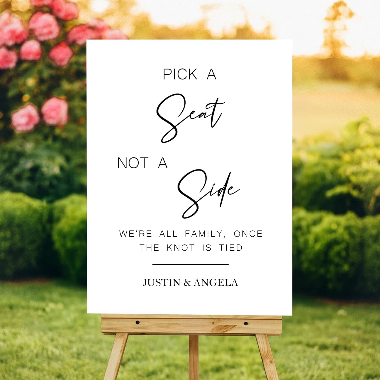 Personalized Pick a Seat Sign for Wedding – Greenery Welcome Yard Sign – Custom Bride and Groom Name