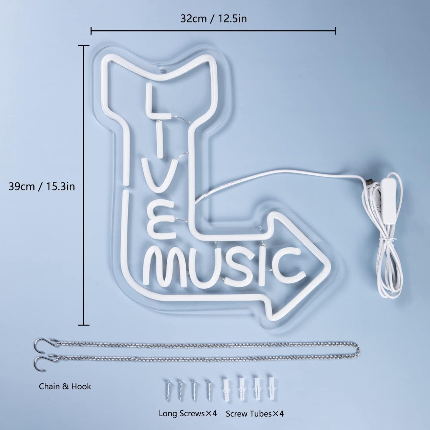 Live Music Neon Signs for Wall Decor LED Word Light Sign Pink Blue Neon Light Up Letters Sign for Bedroom Music Studio Rec Room Game Party Decor