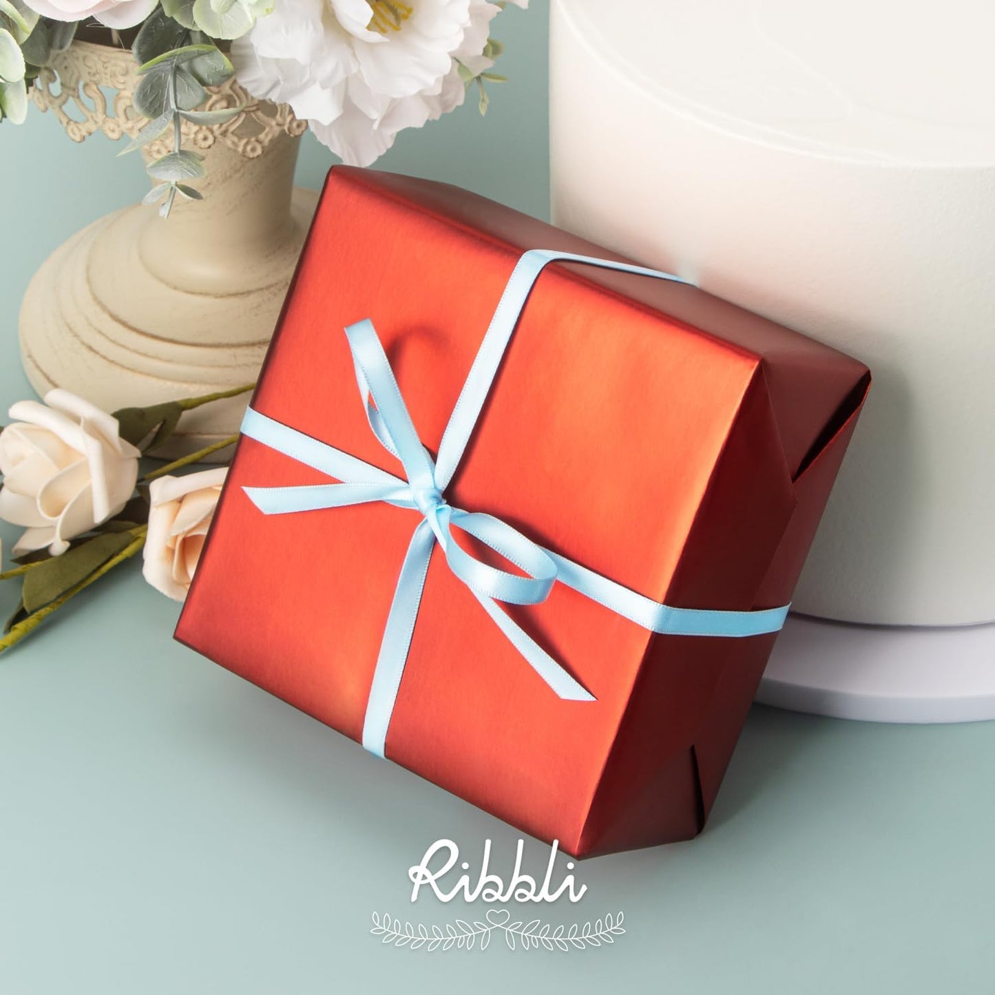 Ribbli Light Blue Baby Blue Double Faced Satin Ribbon,1/4” x Continuous 25 Yards,Use for Bows Bouquet,Gift Wrapping,Baby Shower,Floral Arrangement