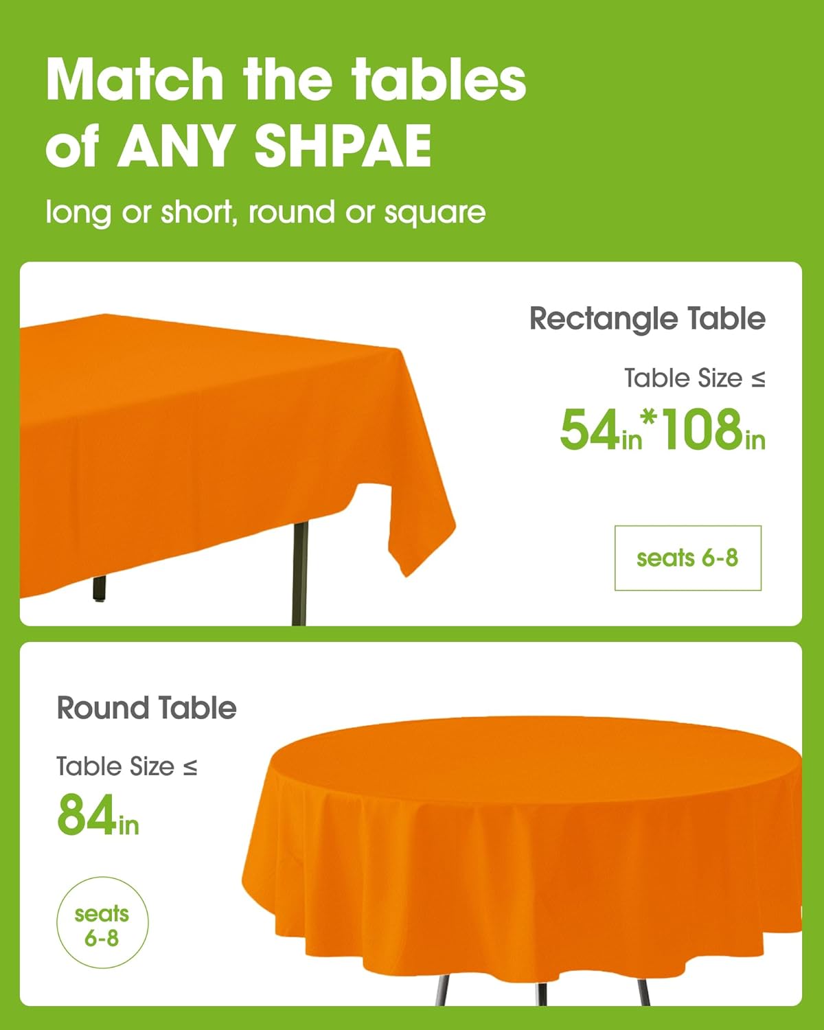Pureegg Plastic Table Cloth Disposable 10 Pack, 54 x 108 Inch Table Cloths, Halloween Party, Thanksgiving Decorations, Harvest, Fall Tablecloths, Rectangle Tables, Leakproof & Sturdy, Orange