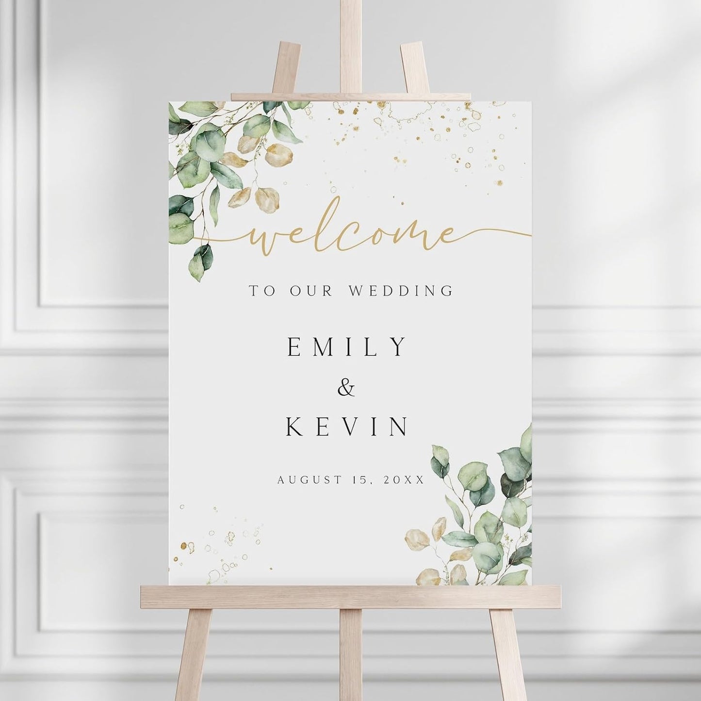 Welcome Wedding Sign Personalized, Greenery Eucalyptus Wedding Sign Decorations Signage 12" X 18" (Small), 27" (Medium), 36" (Large), Plastic, Modern, Pole Mount, Weather