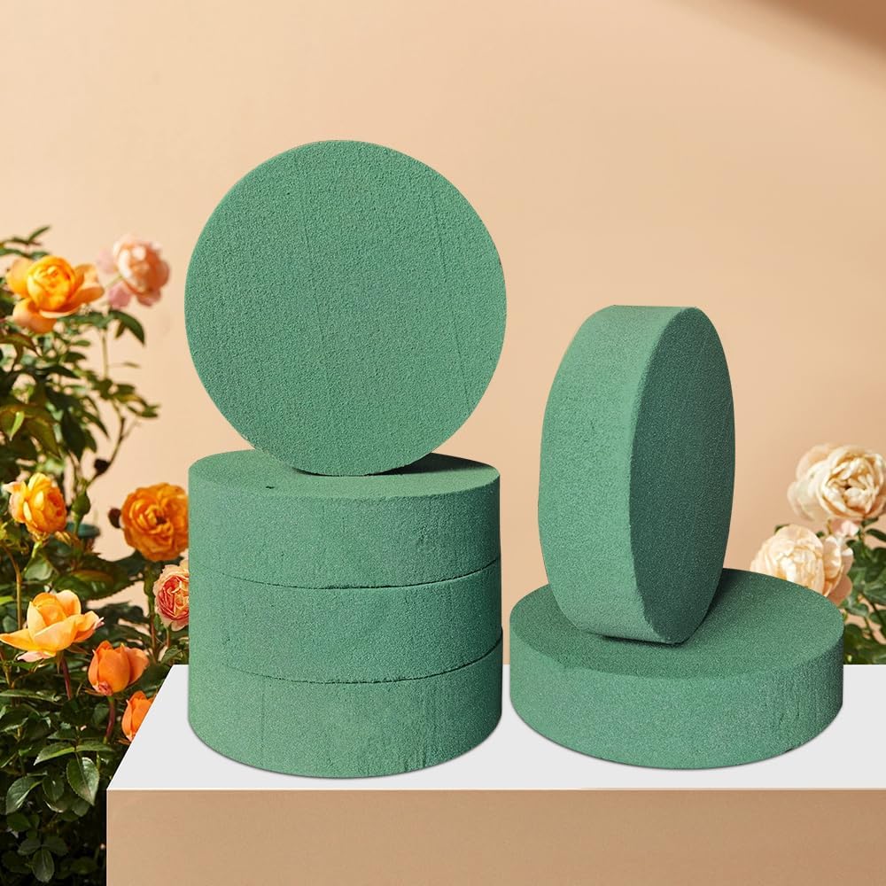 6 Pcs Round Floral Foam Blocks Each (3” X 1.5”) Green Wet & Dry Flower Foam for Fresh & Artificial Flower Arrangements, DIY Crafts, Arts, Weddings, Birthdays and Garden Decorations (Size: 3 Inch)