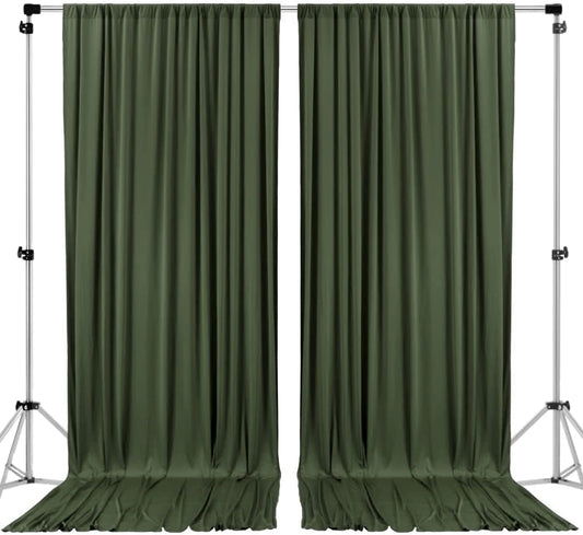 AK TRADING CO. 10 feet x 8 feet IFR Polyester Backdrop Drapes Curtains Panels with Rod Pockets - Wedding Ceremony Party Home Window Decorations - Olive Green