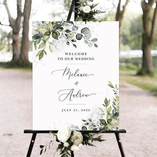 Greenery Wedding Welcome Sign, Eucalyptus Wedding Sign, Botanical Welcome Wedding Sign, Welcome to our Wedding Sign, Wedding Signs for Ceremony, Personalized Wedding Welcome Sign #02