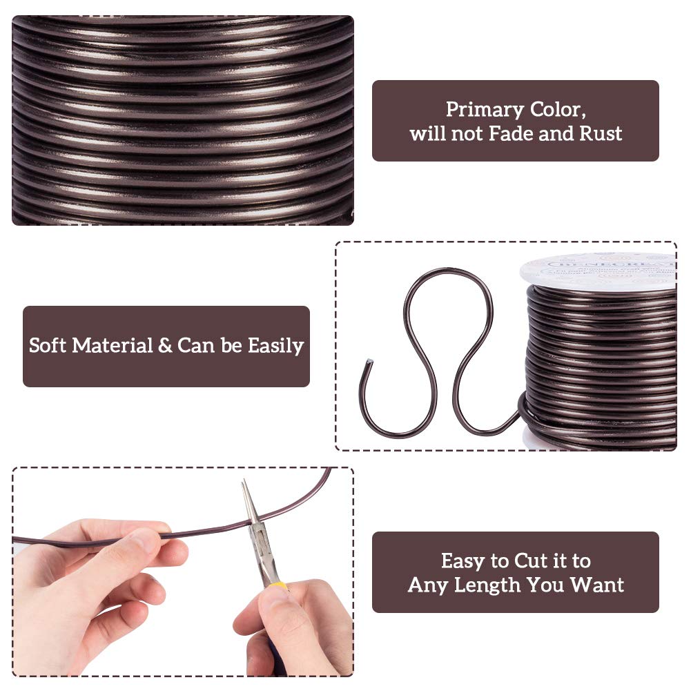 BENECREAT 9 Gauge 55FT Brown Jewelry Craft Wire Tarnish Resistant Bendable Aluminum Sculpting Metal Wire for Jewelry Craft Beading Work, Wreath, Tree Roots Model