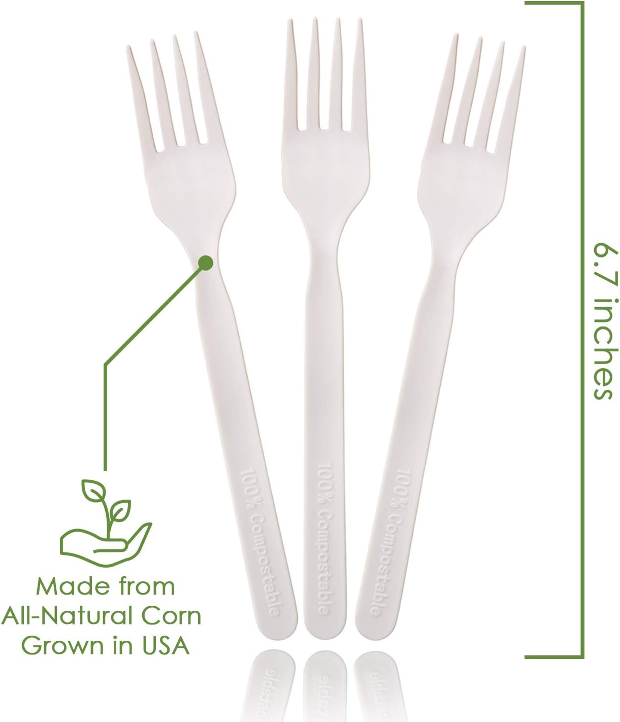 Ecovita 100% Compostable Forks - 500 Large Disposable Utensils (7 in.) Bulk Size Eco Friendly Durable and Heat Resistant Alternative to Plastic Forks with Convenient Tray