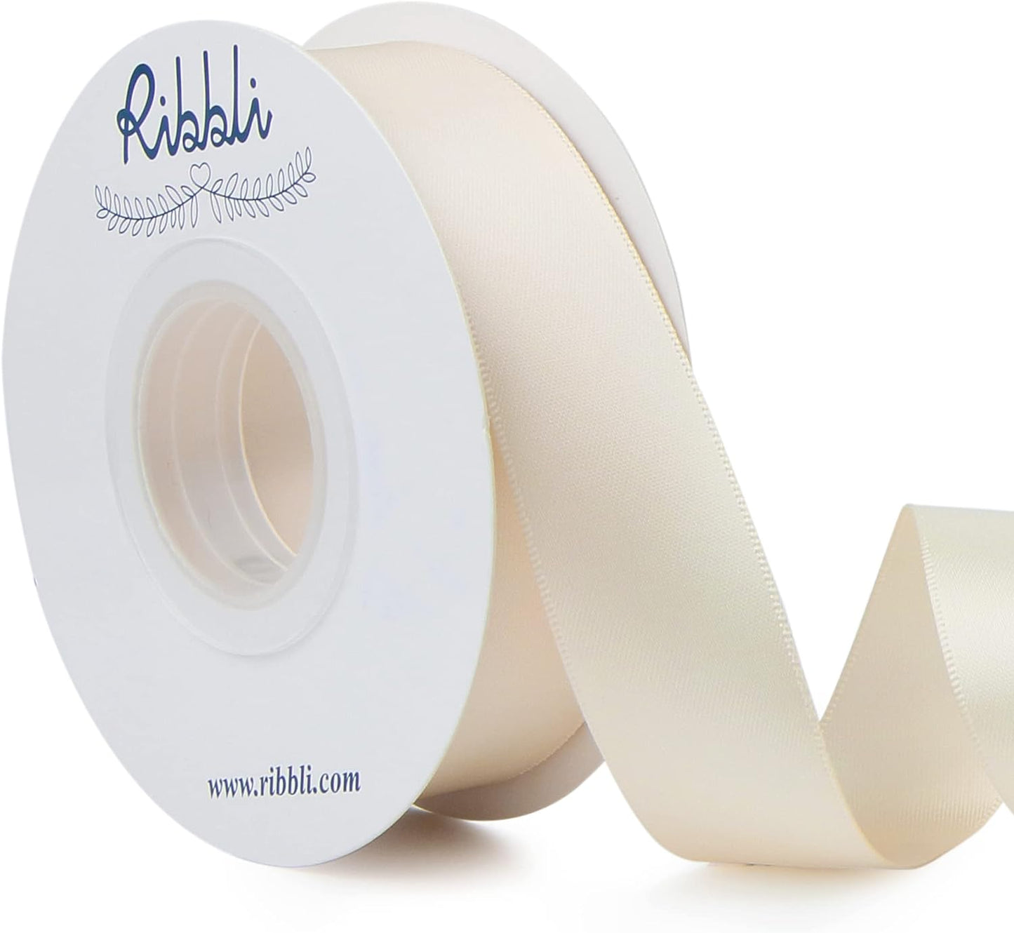 Ribbli Ivory Double Faced Satin Ribbon,1” x Continuous 25 Yards,Use for Bows Bouquet,Gift Wrapping,Floral Arrangement,Wedding Decoration