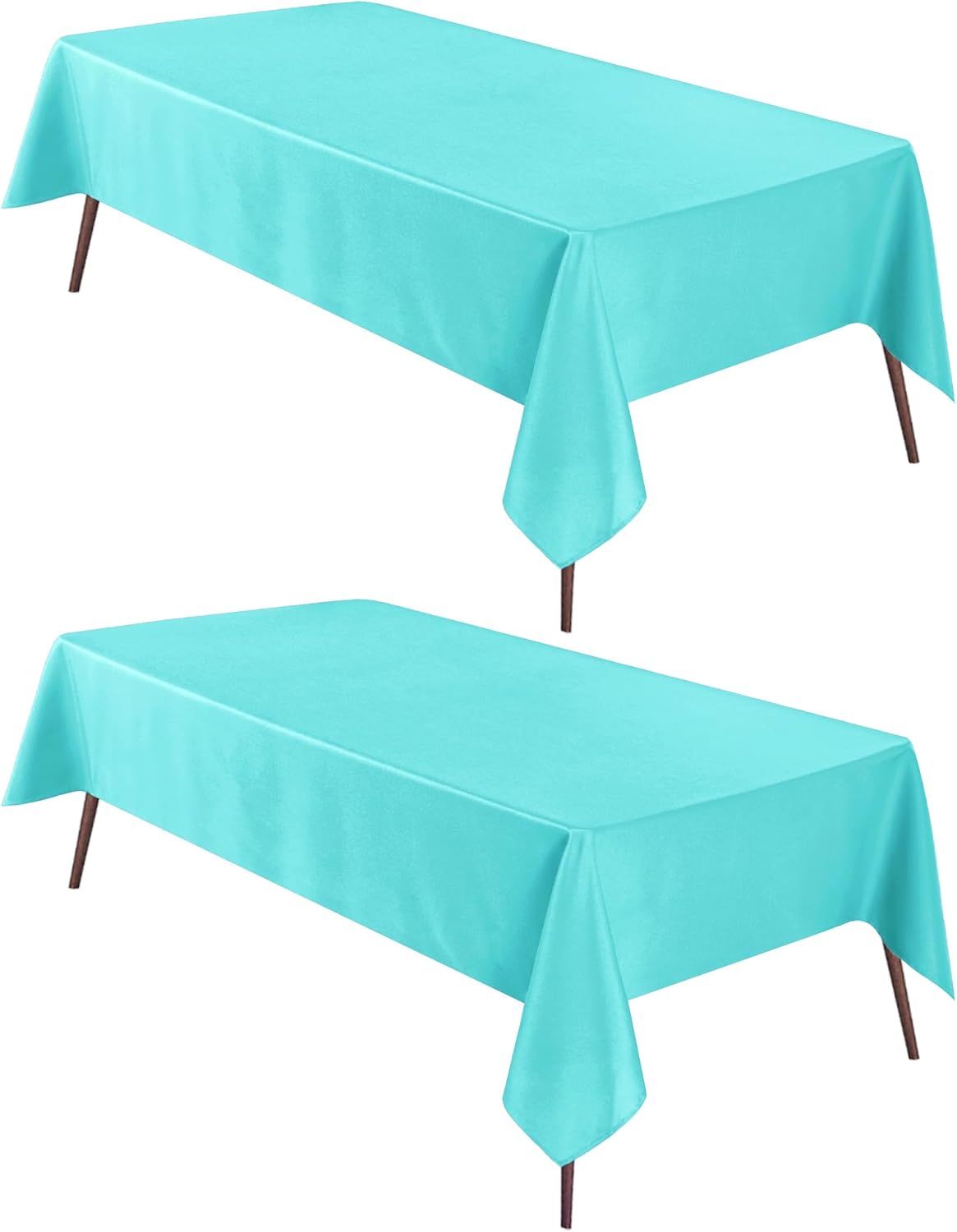 Hiasan 2 Pieces Solid Rectangle Tablecloth - Waterproof and Spillproof Washable Polyester Fabric Table Cloth for Kitchen and Dining Room, Aqua, 90 x 132 Inch
