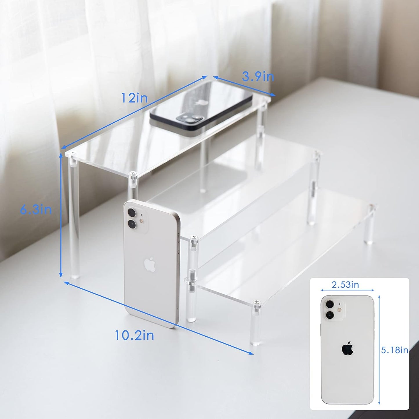 BYCY Acrylic 3-Tier Riser Display Shelf for Figurines, Desserts Holder, Collections Organizer and Cosmetic Items Shelf (3tier-Clear)
