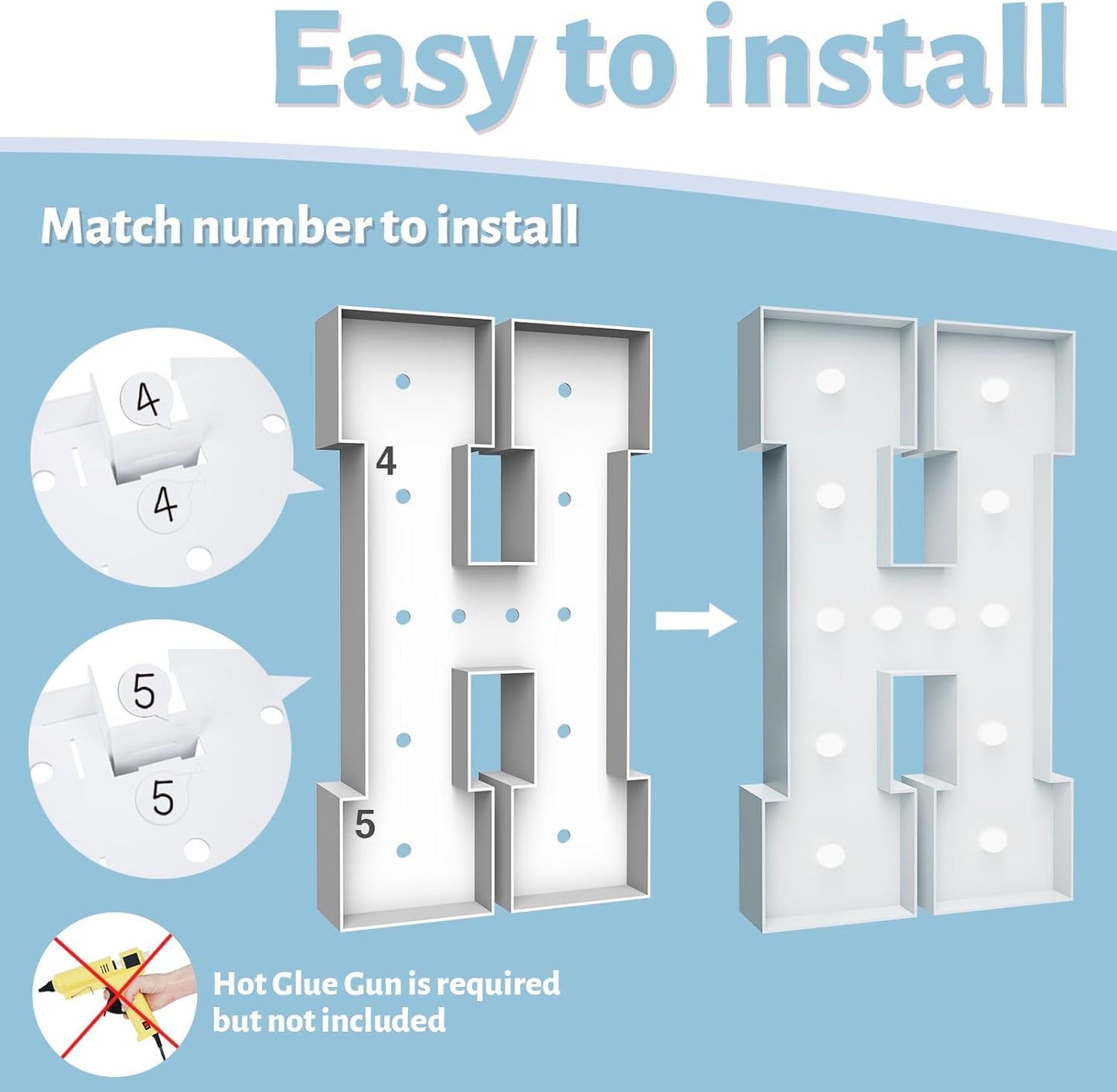 4FT Marquee Light Up Letters - Cool White Light Up Letters H with Fixed Water Bag, Party Decoration Large Marquee Light Up Letters can Be Used for Wedding Decoration, Birthday Party Decoration