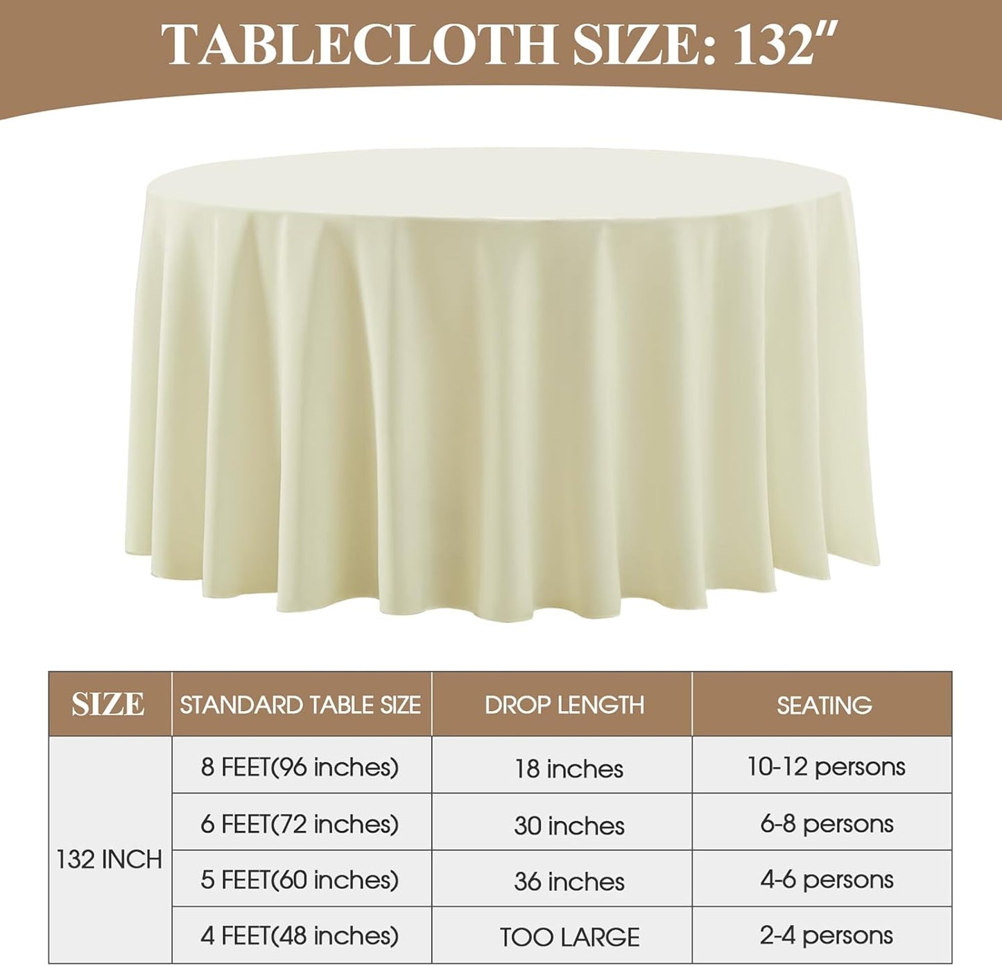 Round Tablecloth 132 Inch 2 Pack Ivory Tablecloths Washable Decorative Linen Polyester Table Clothes Cover for Dining Table Banquets Buffet Parties and Wedding