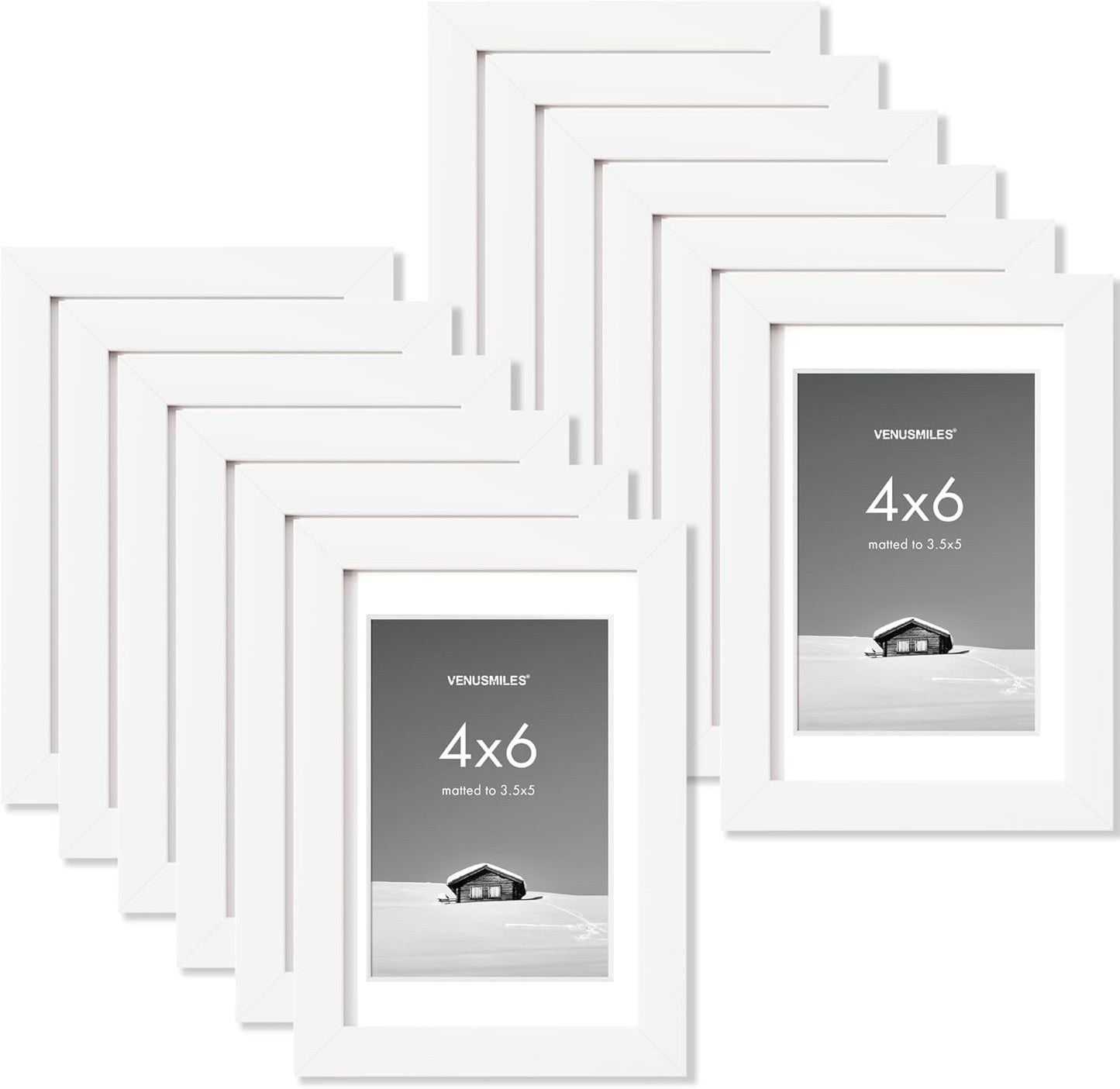 4x6 inch Picture Frame, 4x6 Photo Frames with 3.5x5 Removable Mat - High Definition Plexiglass - Vertical and Horizontal Display - Wall Hanging Frame - White, 12 Pack