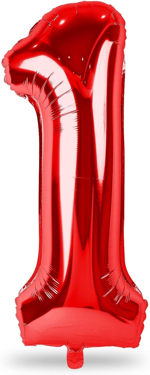 Red Number 1 Balloons, 40 Inch Large Foil Number Balloons Set 0-9 for Women, Self Inflating Digital 1 Helium Balloon for Girls Boys 1st Age Birthday Anniversary Party Decorations Photo Shoot Supplies