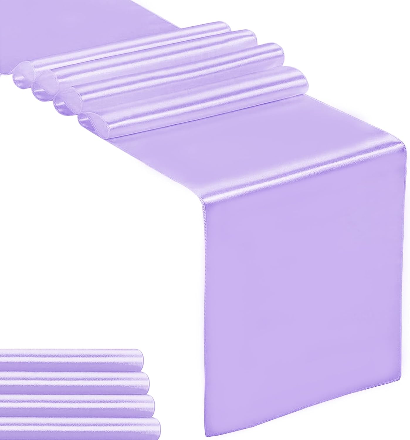 5-Pack Satin Table Runner Lavender 12 x 108 inches Long, Table Runners for Wedding, Birthday Parties, Banquets Decorations（5 Pack, 12x108 Inch, Lavender）