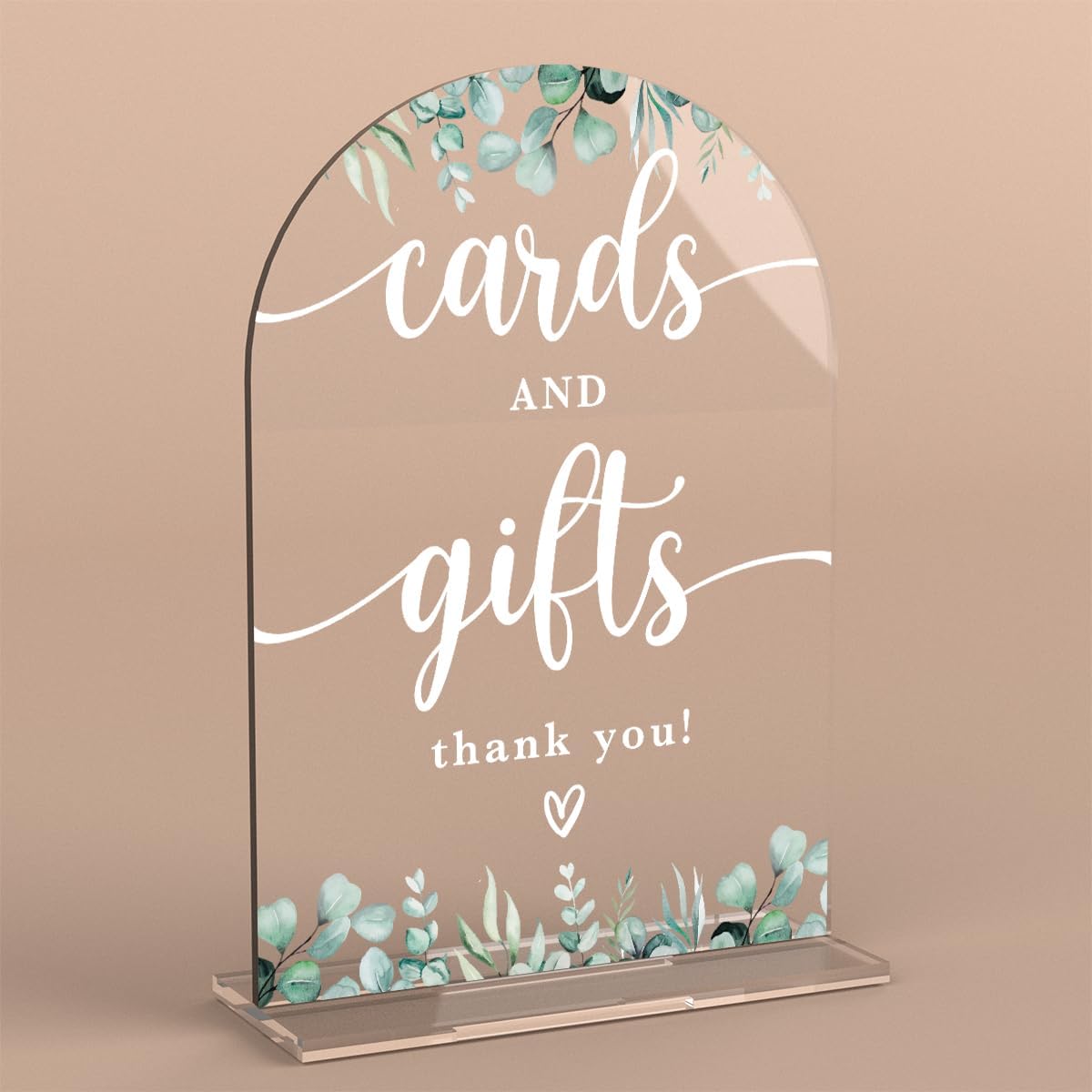 Acrylic Wedding Sign Cards and Gifts Signs Ceremony Modern Calligraphy Arch Acrylic Table Top Signs for Wedding Reception and Event Party Table Decor (Eucalyptus Leaves)