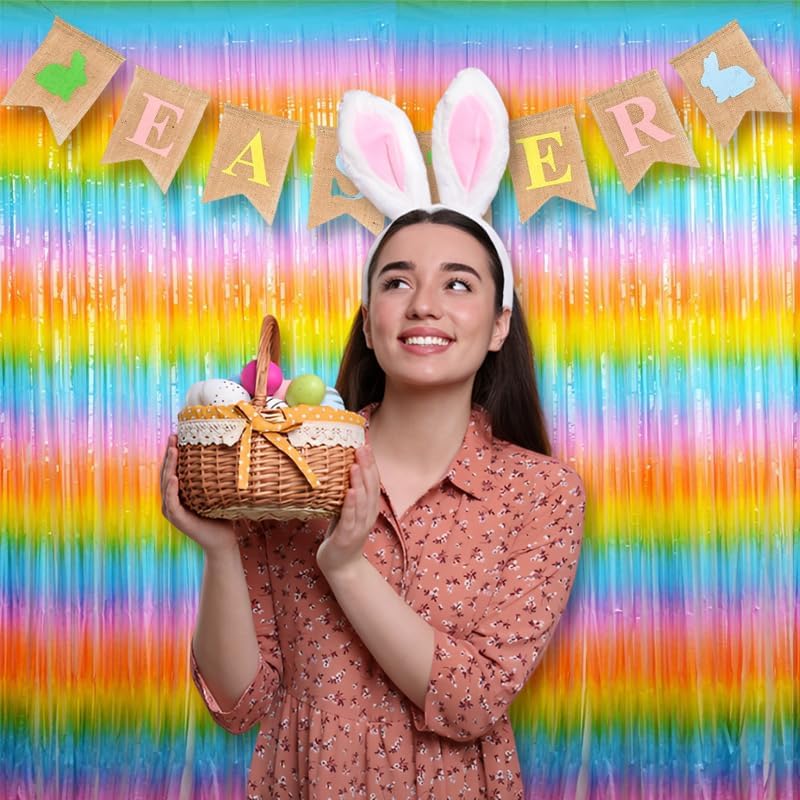 BRAVESHINE Colourful Tinsel Foil Fringe Curtains - 2Pcs 3.2x8.2ft Holidays Photo Booths Party Streamers Backdrop for Easter Princess Pastel Unicorn Birthdays Christmas Bridal Shower Party Decorations