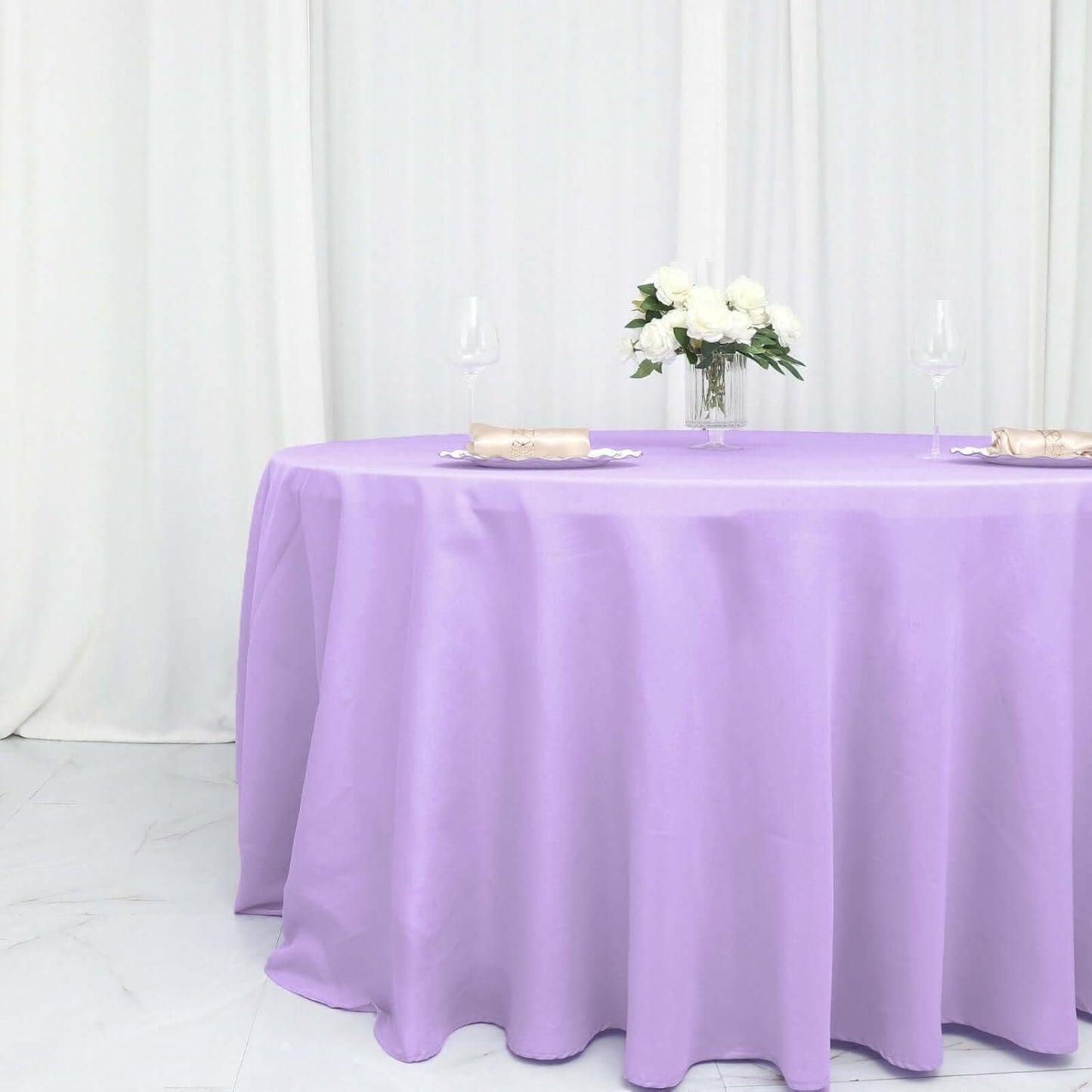 Efavormart Round Tablecloth, 132 Inch Stain & Wrinkle Resistant Washable Table Cloth, Decorative Polyester Fabric Table Cover for Banquet, Wedding, Dining- Lavender