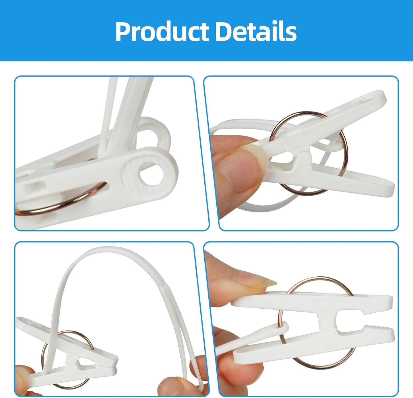 60 Pack Clothes Pins with Plastic Rope,Multi-Purpose Clips for Hanging,Windproof Plastic Clothespins for Hanging Baby Clothes,Socks,Hats, Pants, Bras, Underwears,Towels,Photos,White, Brown, Gray, Gree