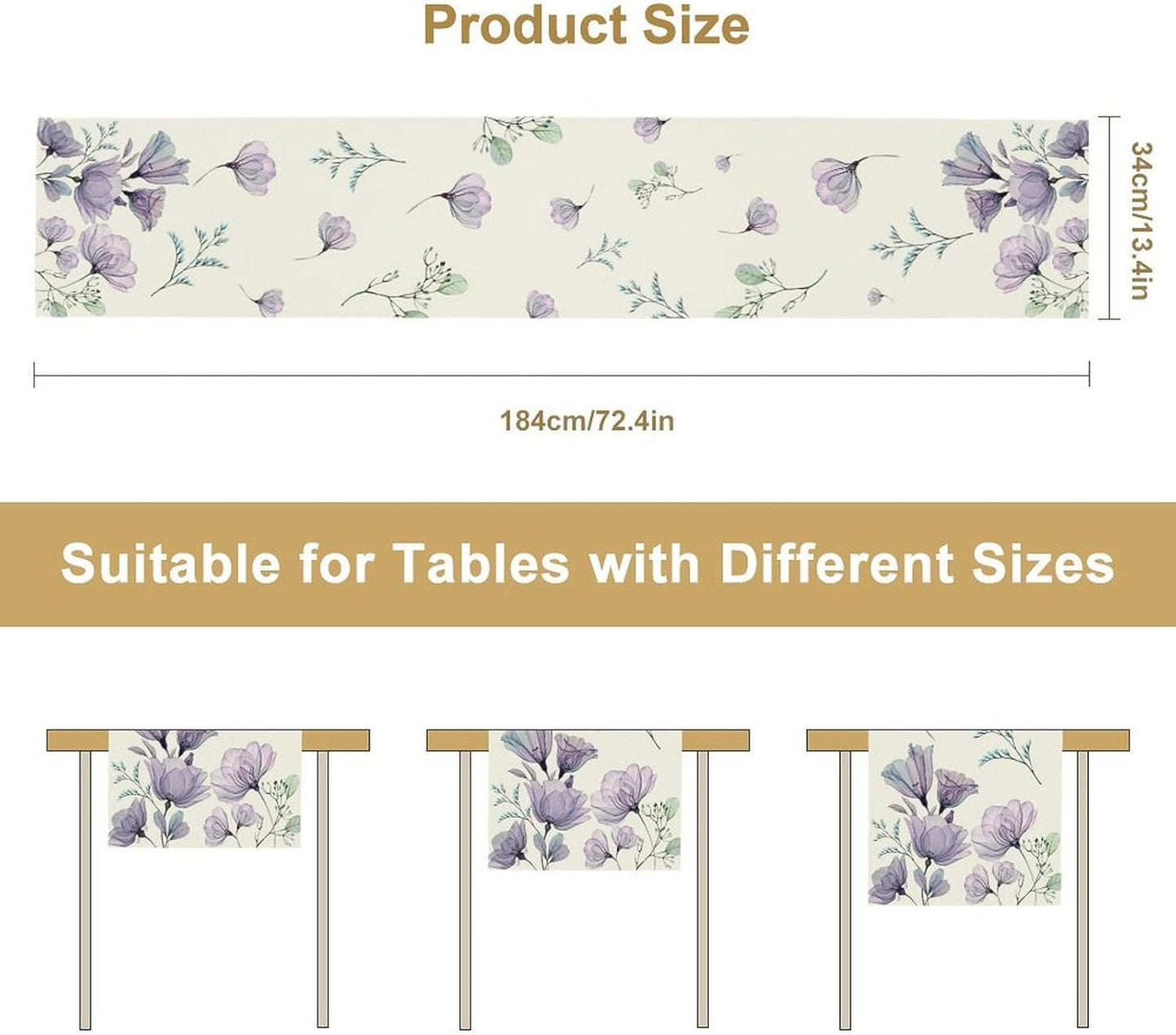 Poppy Flower Table Runner, Watercolor Purple Floral Leaves Seasonal Spring Summer Table Runner for Kitchen Dinning Table Runner Decor Home Wedding Party Holiday, 13x36 Inch