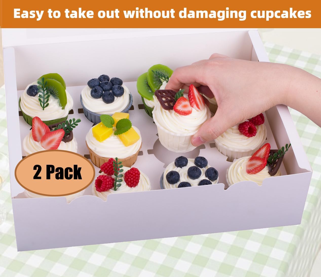 2-Set Cupcake Boxes Hold 12 Standard Cupcakes, Food Grade Cupcake Holders Bakery Carrier Boxes with Windows and Inserts for Cupcakes, Muffins and Pastries (White-2 Pack)