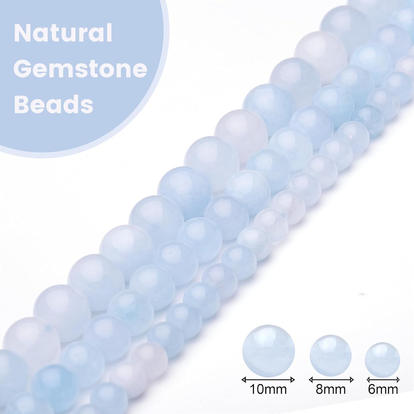 8mm Natural Stone Beads for Jewelry Making,Aquamarine Polished Smooth Round Gemstone Beads for Bracelet Necklace 15 Inch