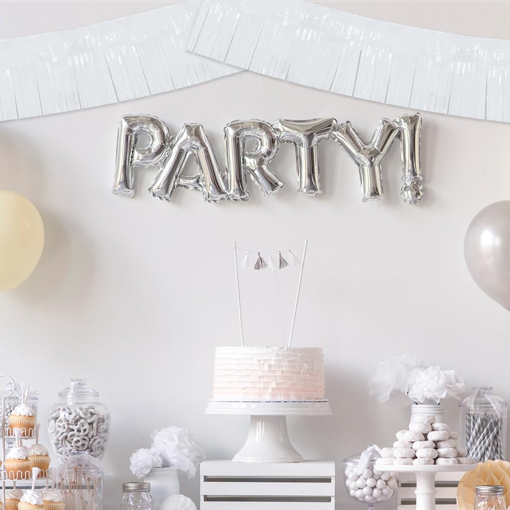 BEISHIDA 3 Packs Metallic Foil Fringe Garland Macaron White Wall Hanging Tinsel Fringe Banners for Car Floats Bridal Shower Wedding Birthday Easter Graduation Holiday Party Decoration(30 Feet)