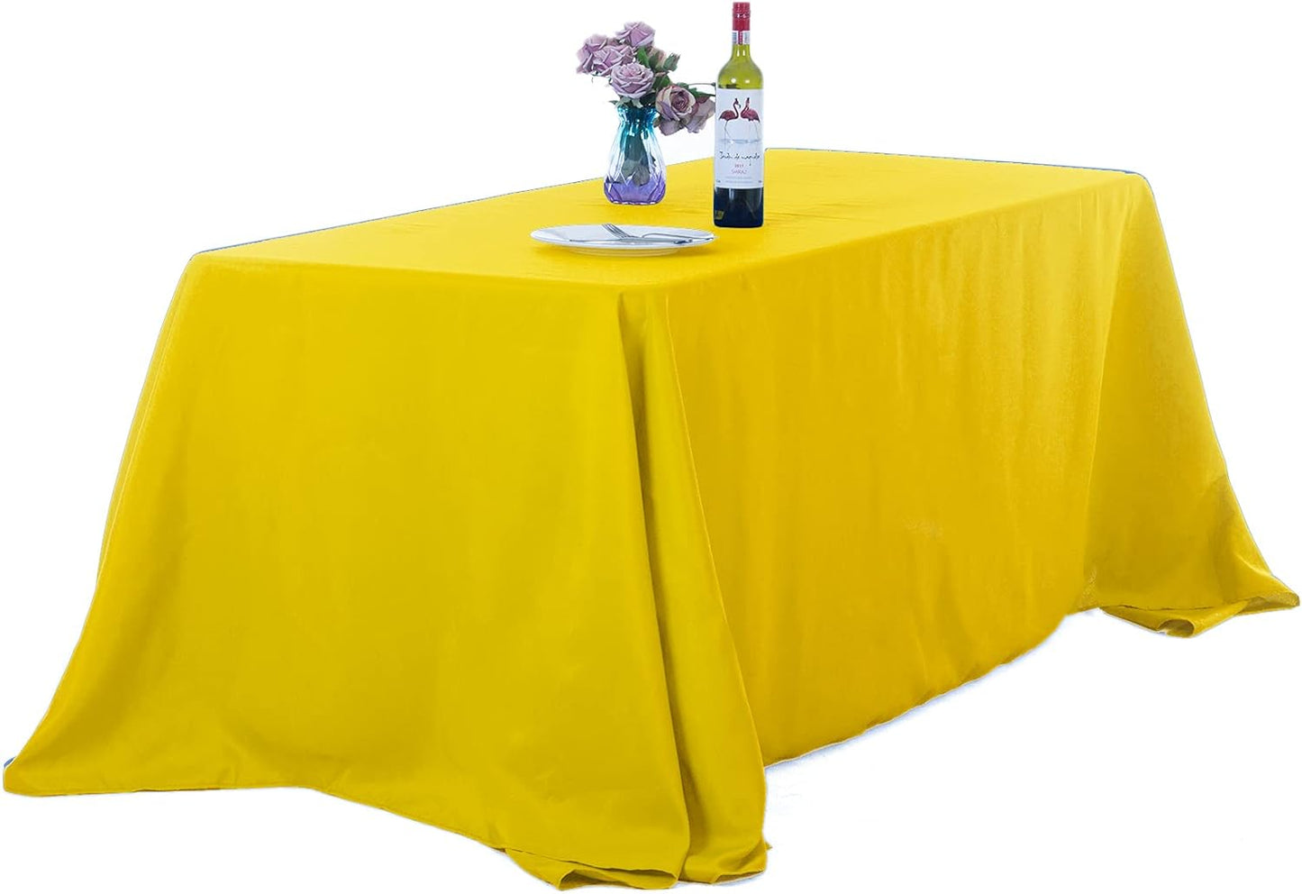 Ascoza 2pack 90x156 Inch Yellow Rectangular Tablecloth 8 Feet Table Cloth in Polyester Fabric for Wedding/Banquet/Restaurant/Parties