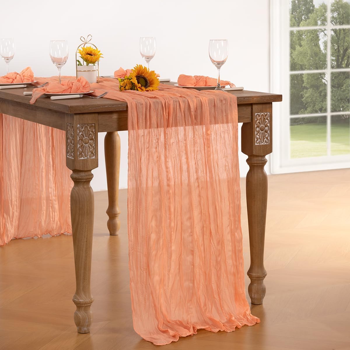 Peach Cheesecloth Table Runner Fall Table Runner Boho Gauze 120 Inches Cheese Cloth Fall Table Decorations for Sweet Little Peach Baby Shower Decor Wedding Bridal Thanksgiving Party
