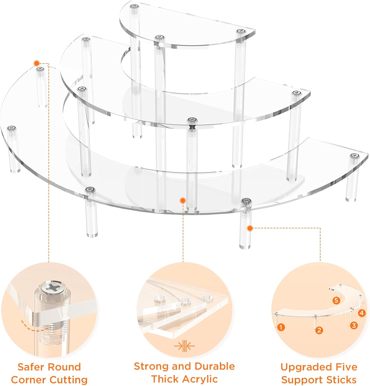 3 Tier Acrylic Display Risers, Half Moon Cupcake Stand, Clear Perfume Organizer, Dessert Stand for Display, Clear Display Stand for Food, Cupcake, Perfume, Collections