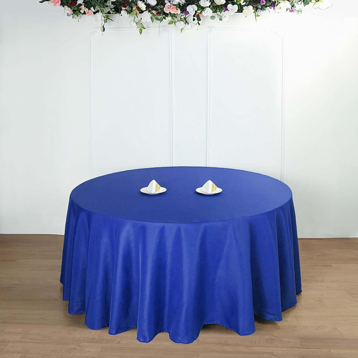 Efavormart Round Tablecloth, 132 Inch Stain & Wrinkle Resistant Washable Table Cloth, Decorative Polyester Fabric Table Cover for Banquet, Wedding, Dining- Royal Blue