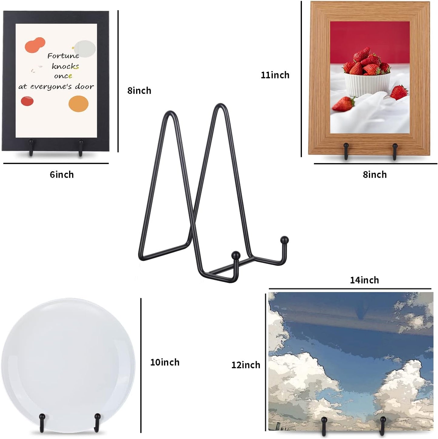 Decolore 3 Pack 6 Inch Black Metal Display Stands Plate Holder Display Stands for Picture, Decorative Plate, Book, Photo Easel, Artistic Work (3 Pack, 6 inch)