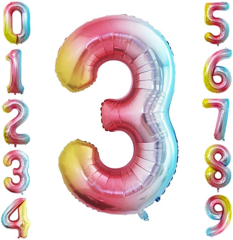 GOER 2 Pcs 42 Inch Rainbow Foil Balloons Number 3,Huge Number Balloons for 3rd 33rd Birthday Party Supplies Anniversary Decorations