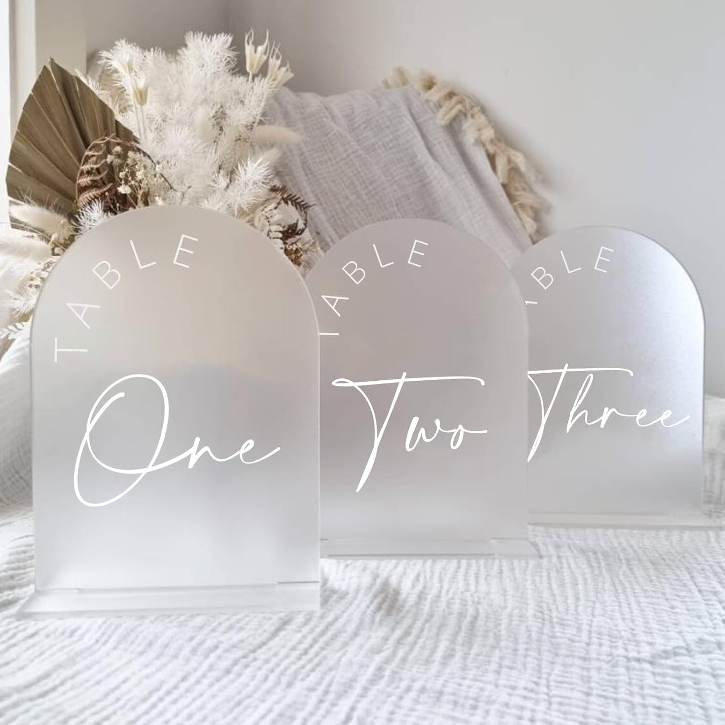 JINMURY Frosted Arch Wedding Table Numbers 1-30 with Stands, 5x7 Inch Frosted Arch Acrylic Sign with White Letters, Arched Acrylic Table Numbers for Wedding Reception