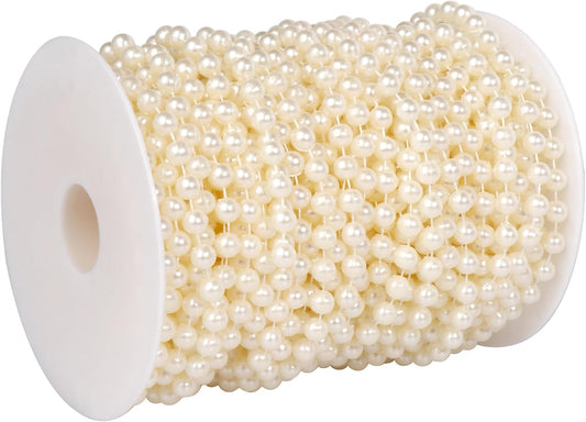 118 FT Pearl Beads Garland for Decoration, 5MM Craft Pearl Beads String Spool Ivory Color Faux Pearl Strand Roll for DIY Craft Wedding Party Christmas Tree Decoration