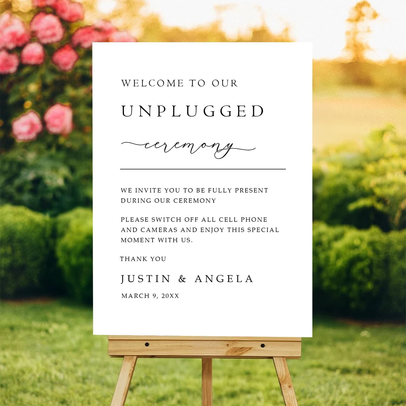 Modern Unplugged Wedding Yard Sign – Custom Name & Date – Printed on Acrylic or Corrugated Plastic