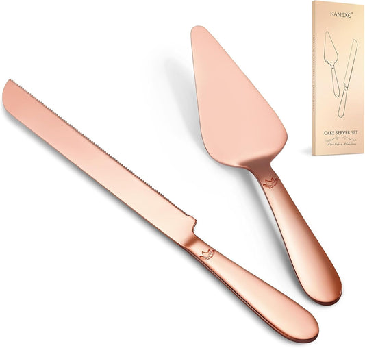 Cake Cutting Set for Wedding - Extended Cake Knife and Server Set Thickened Stainless Steel 13.0" Cake Cutter 10.49" Pie Spatula Great for Birthday Anniversary Christmas Gift 2 Pcs Rose Gold