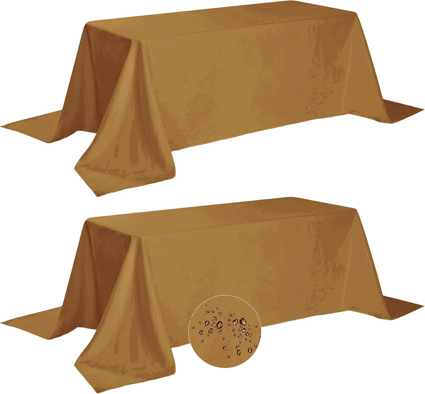 Fokitut 2 Pack Waterproof Rectangle Tablecloth, 90x132 Inch,Stain Resistant and Wrinkle Polyester Table Cloth, Fabric Table Cover for Kitchen Dining, Wedding, Party, Holiday Dinner-Gold