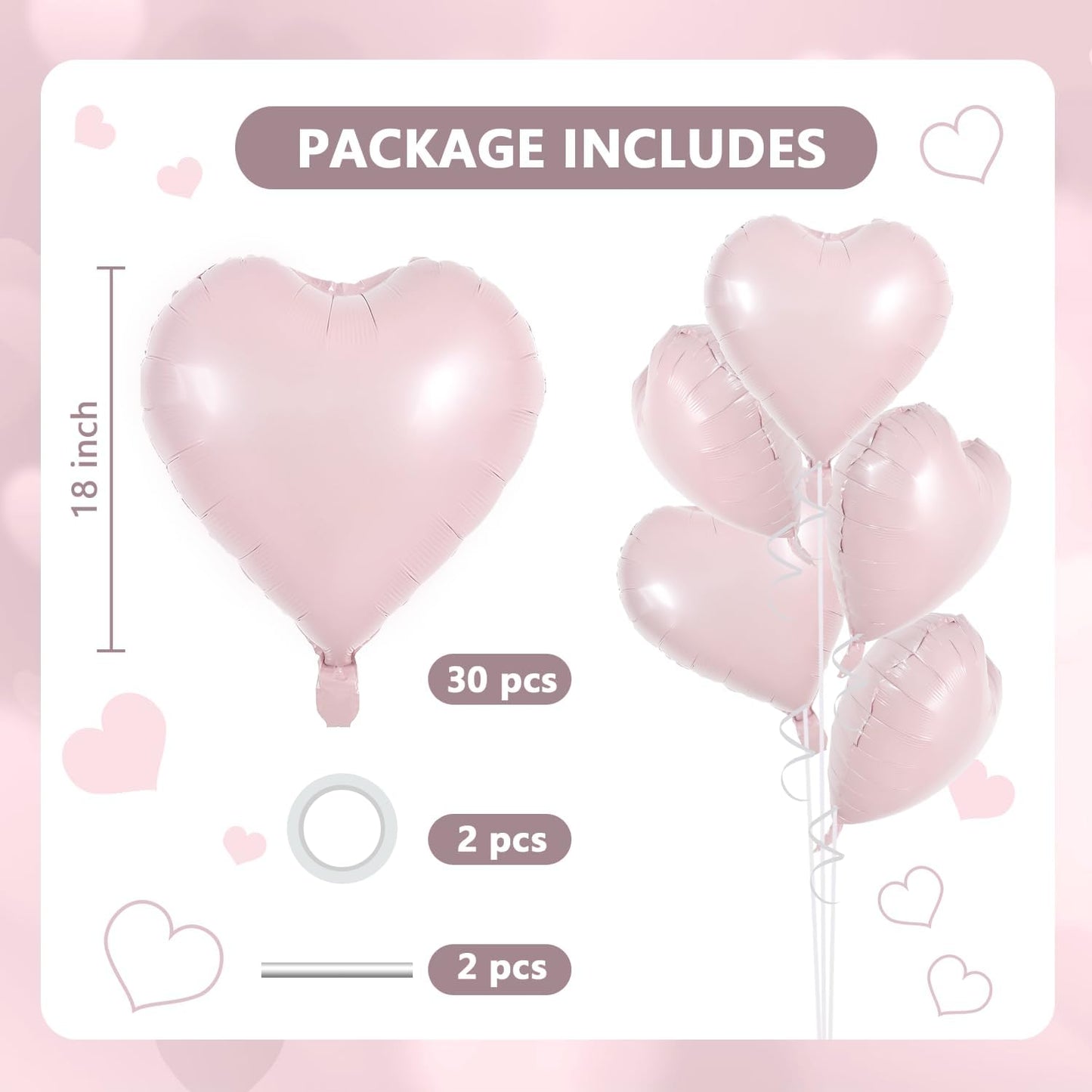 TONIFUL 30Pcs 18 Inch Baby Pink Heart Balloons Pastel Pink Heart Shape Foil Mylar Balloons Decoration for Birthday Valentine's Day Wedding Bridal Shower Anniversary Engagement Party Supplies