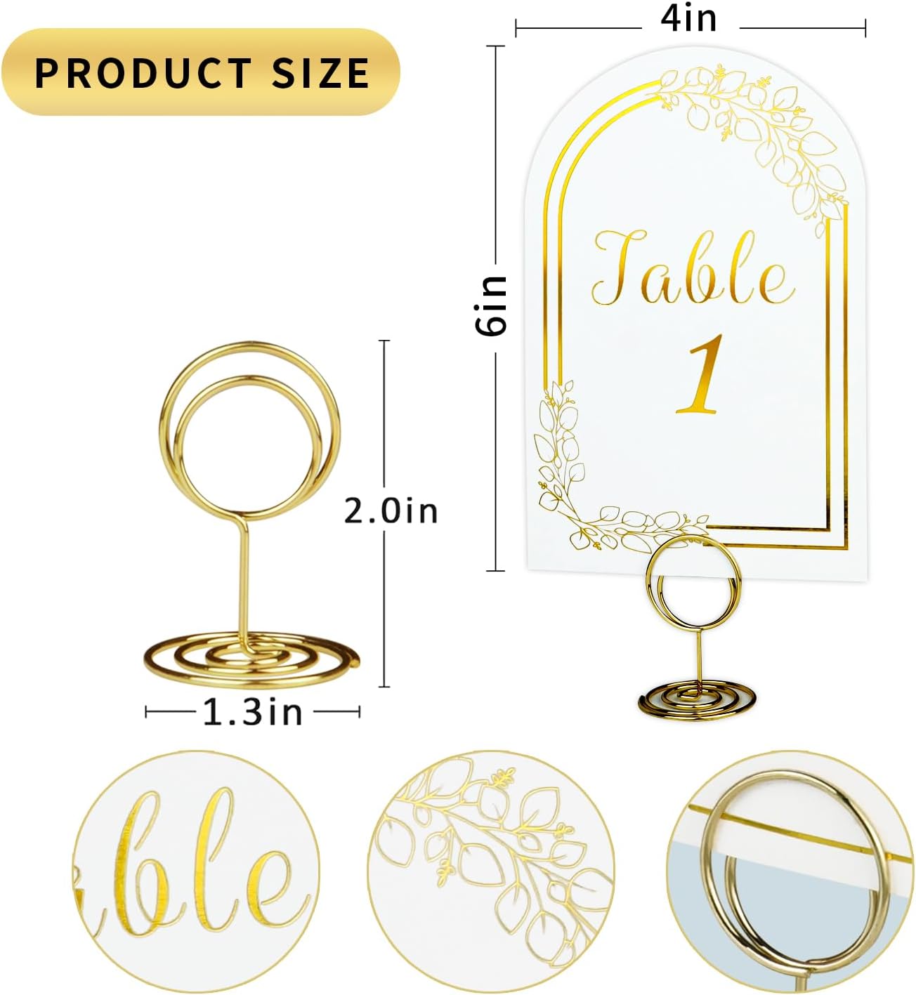 Wedding Table Numbers 1-40, 40 White Gold Cards with 40 Gold TableNumber Holders for Wedding Reception(Card and Holder)
