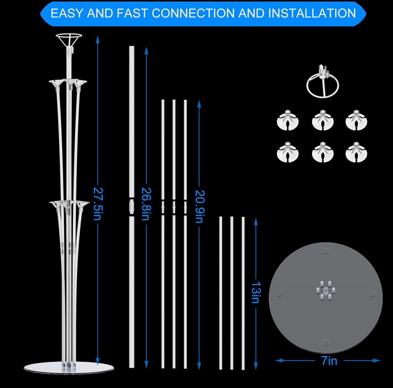 LANGXUN 28" Height Table Balloon Stand Kit for Birthday Party Wedding Decorations, Balloons Arch Kit for Graduation Party and Christmas Balloon Decorations (6 Pack)