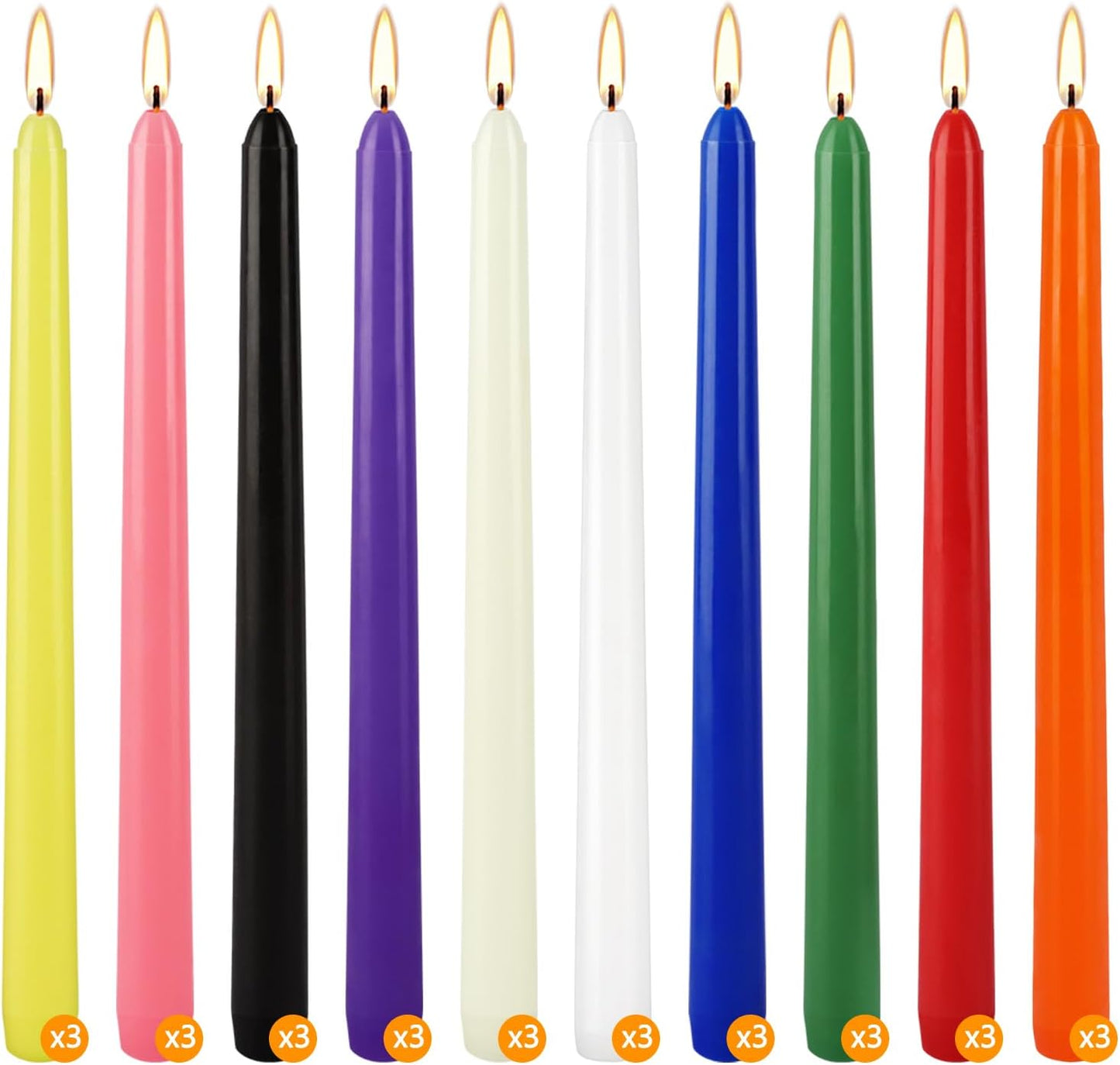 30-Pack 10-Color Taper Candles - 10 Inch Dripless & 10-Hour Burn｜Wedding/Birthday/Home Decor with Premium Wax
