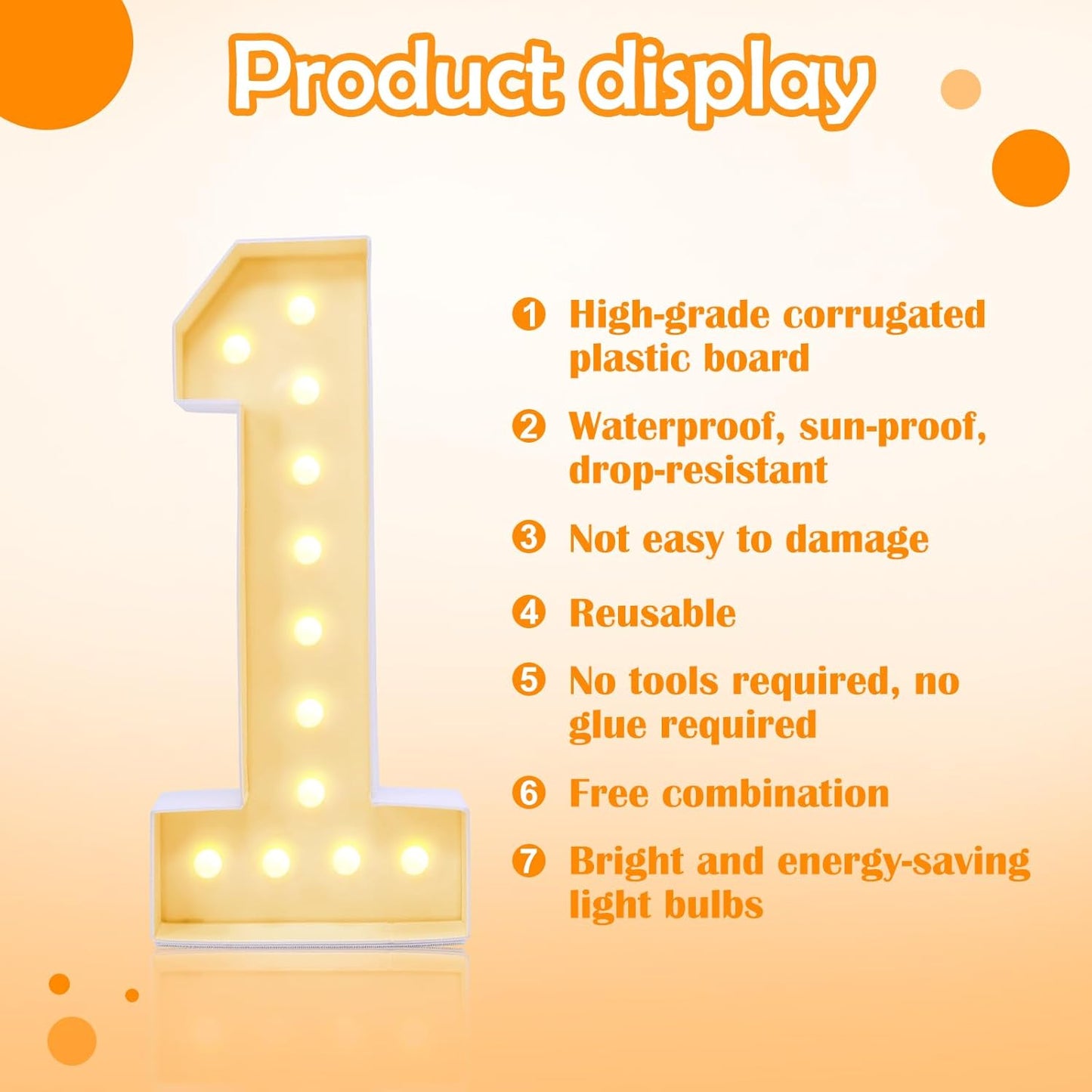 4ft Marquee for Numbers 1, Multifunctional Plastic Marquee for Numbers 4 Feet Tall, Mosaic Numbers for Balloons, Light up Numbers for Party Decorations, Birthday, Anniversary Party Decor