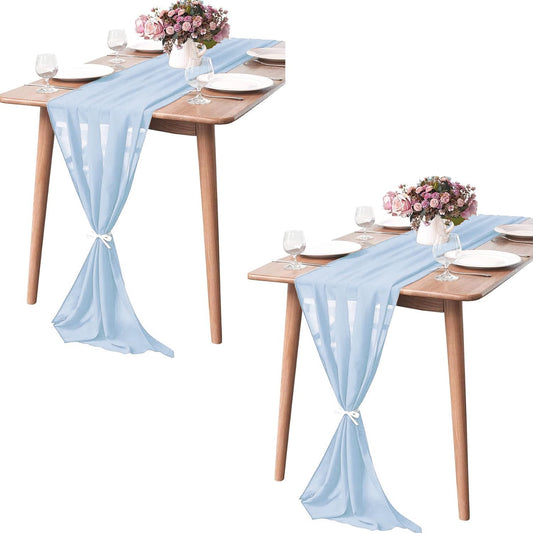 2 Pack 10Ft Baby Blue Chiffon Table Runner Sheer 29x120 Inch for Romantic Wedding Decor Bridal & Baby Shower Birthday Rustic Party Decoration