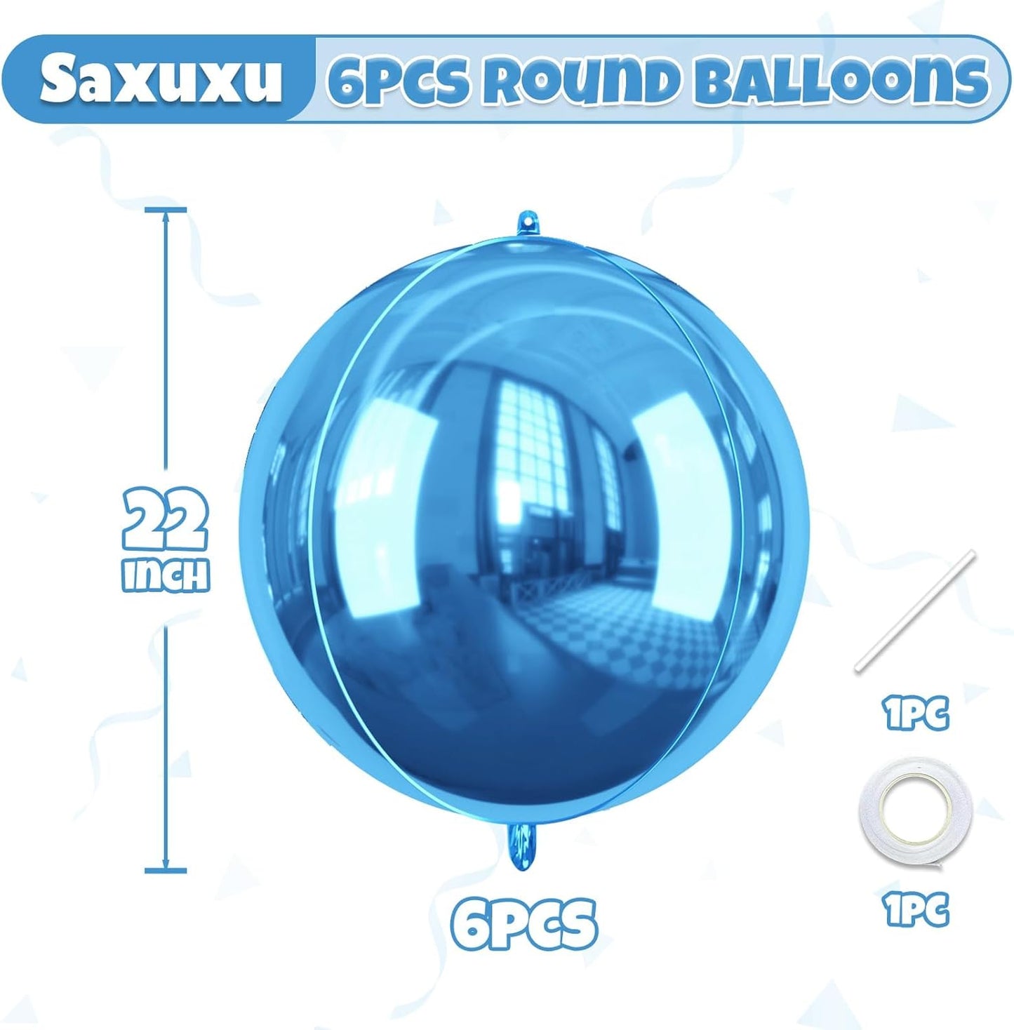 Blue Giant 4D Foil Balloons, 6 Pcs Large Dark Blue Metallic Round Balloons, 22 Inch Big Round Foil Balloon for Graduation Prom Birthday Party Baby Shower Wedding Decorations