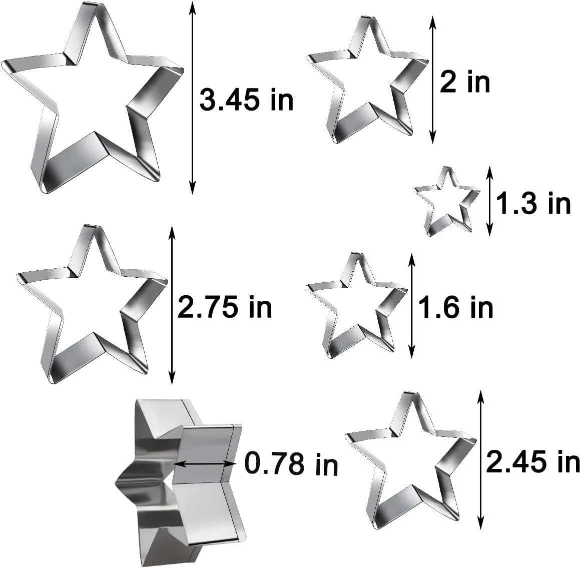 6 Pieces Star Cookie Cutters Set - Stainless Steel Five-Pointed Shaped Cutter, Biscuit Molds, Fondant Cake Cheese Cutter, Pastry Mold Bakeware Tools - Christmas Gifts (Assorted Sizes)