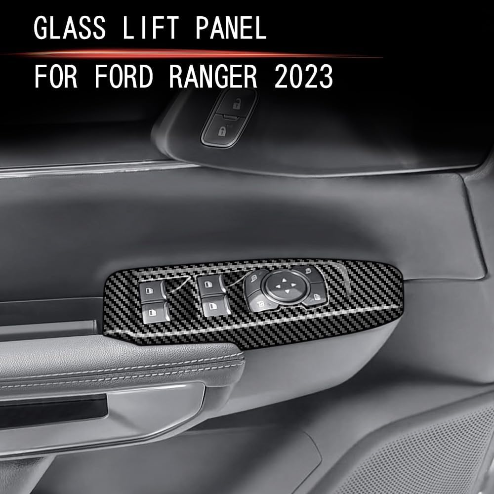 4pcs Carbon Fiber Style Front Rear Doors Window Glass Lift Switch Panel Cover Decorative Sticker Protection Car Interior Accessories for 2023 2024 2025 Ford Ranger KT14