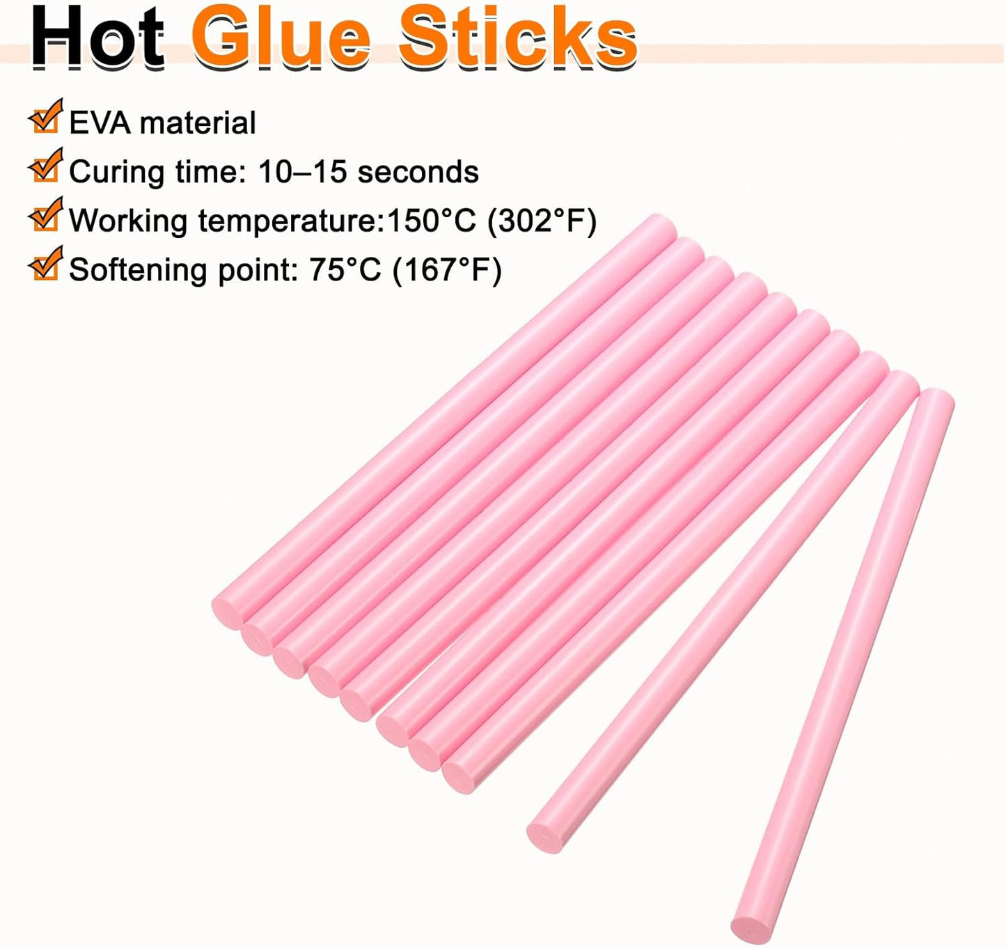 HARFINGTON 10pcs Hot Glue Sticks 0.43" Dia x 7.87" Long EVA Mini Hot Melt Adhesive Glue Stick for Hot Melt Gun Wood Plastic Glass Flowers Fabrics Foam, Pink