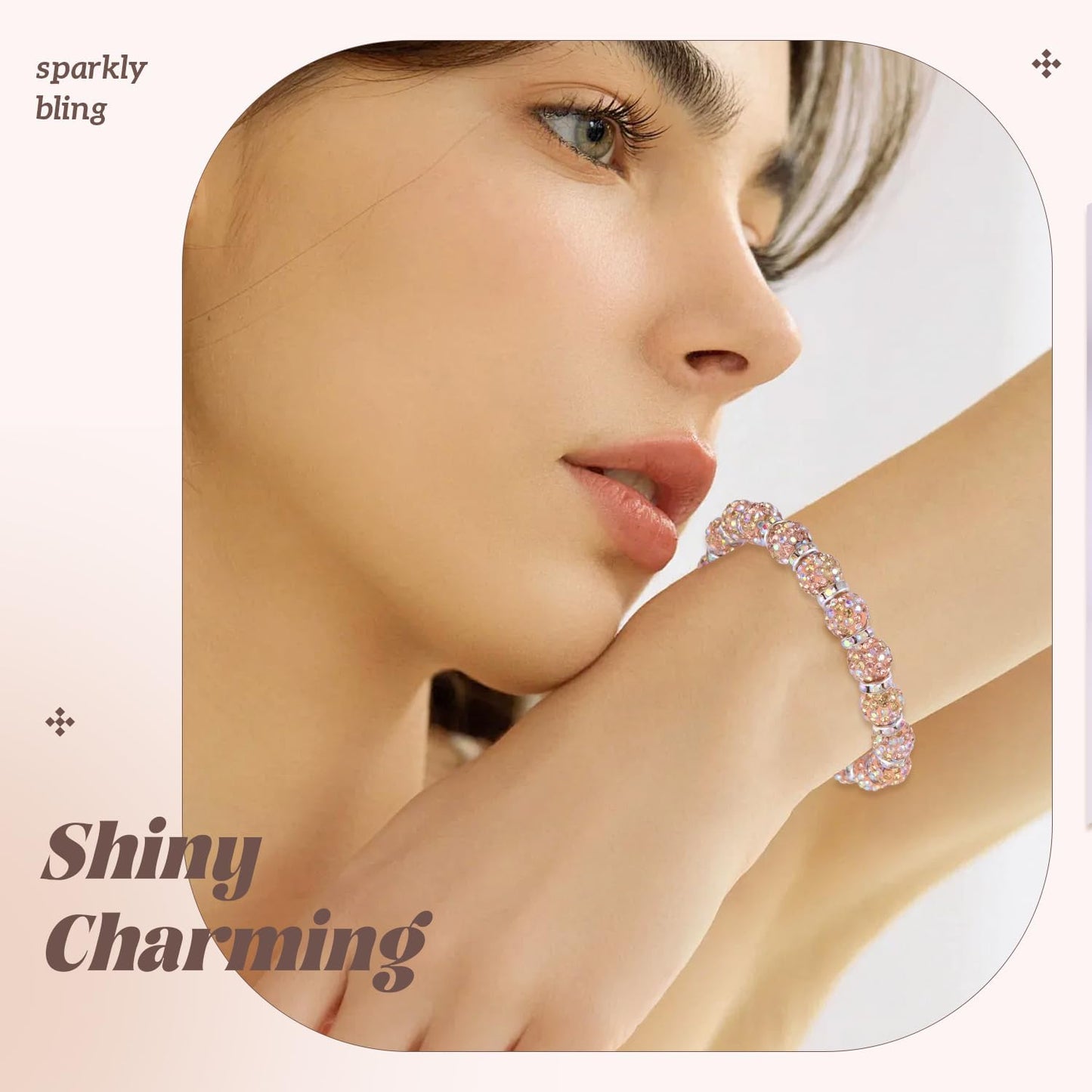 160pcs 10mm Rhinestone Beads for Jewelry Making, Light Peach AB Shiny Round Disco Beads Bulk, Sparkle Crystal Clay Christmas for Bracelet Baseball Necklace Earring Crafting and DIY